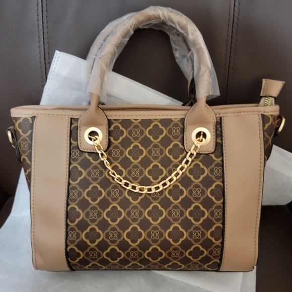 Unk Handbags - Tan/Brown Print Handbag w/ Wallet
